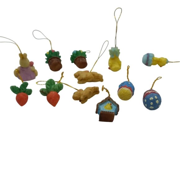 Easter Mini Hanging Ornaments 12 Piece Set Bunny Chicks Carrots Eggs Birdhouse - Picture 5 of 7